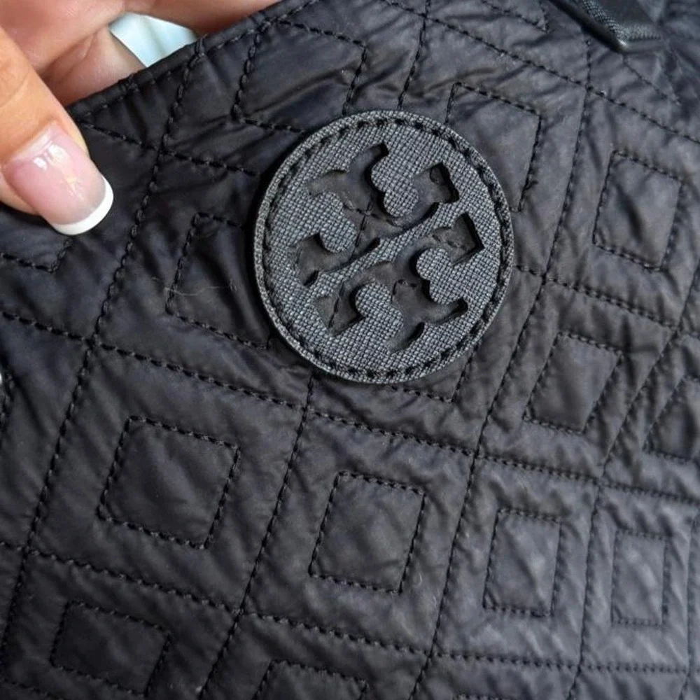 Tory Burch Black Quilted Nylon Logo Shoulder Tote Bag Tory Burch black quilt